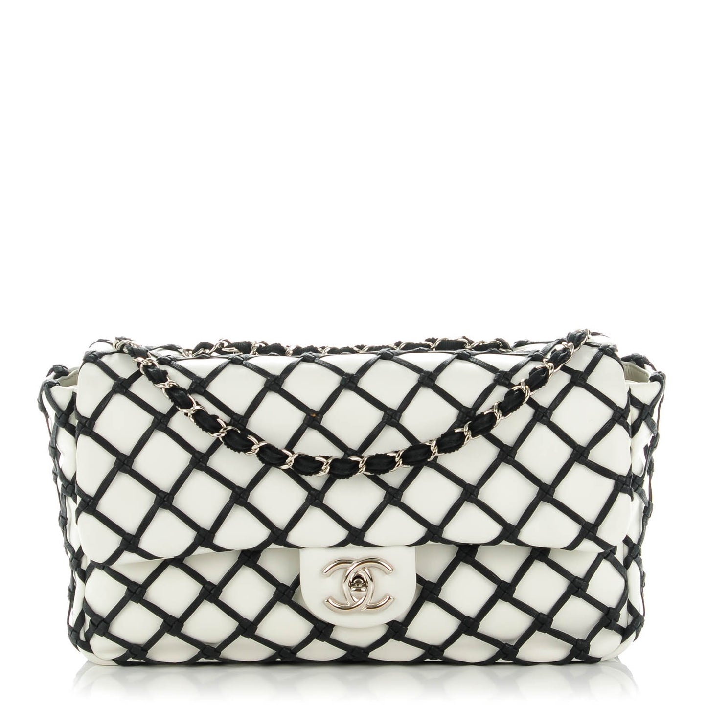 Lambskin Jumbo Canebiers Net Flap White