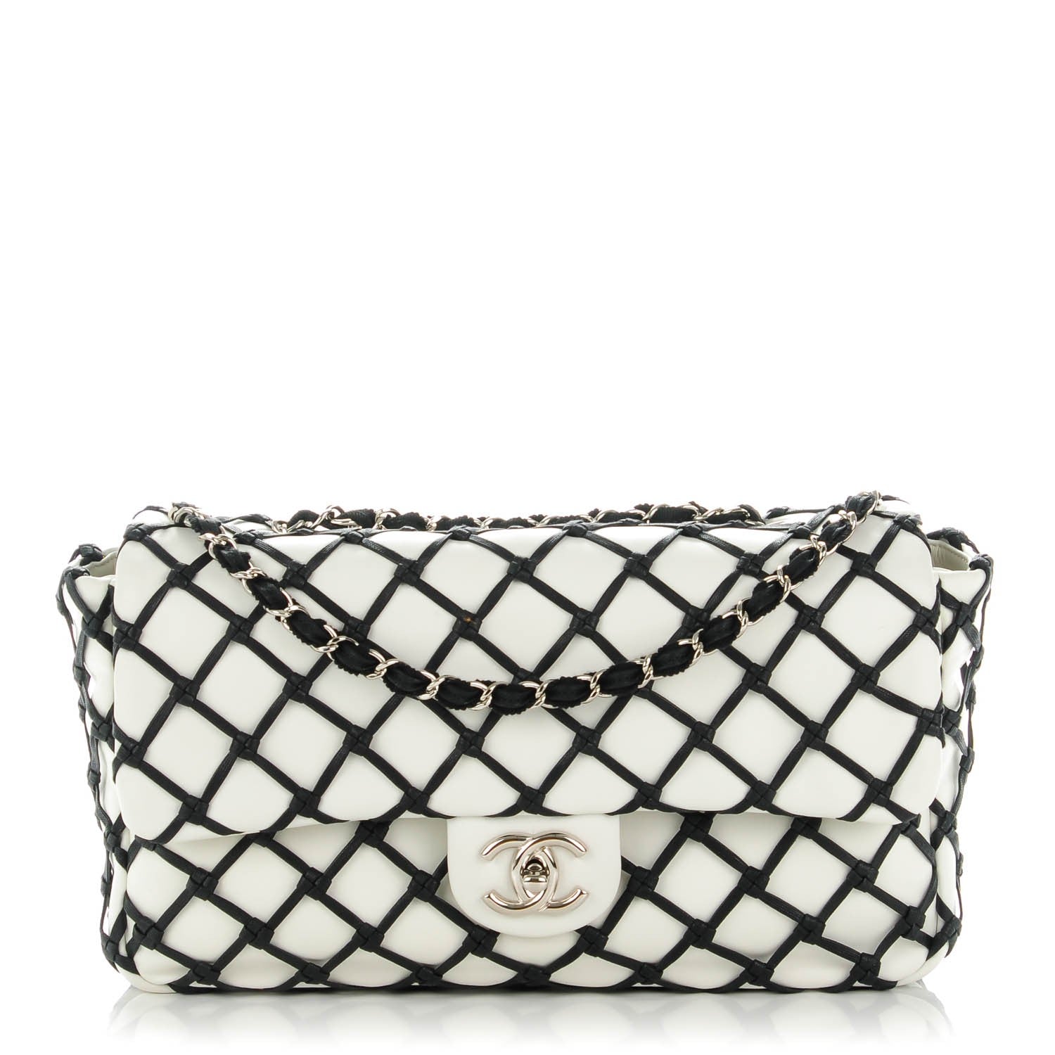 Chanel Lambskin Jumbo Canebiers Net Flap White 1 of 8