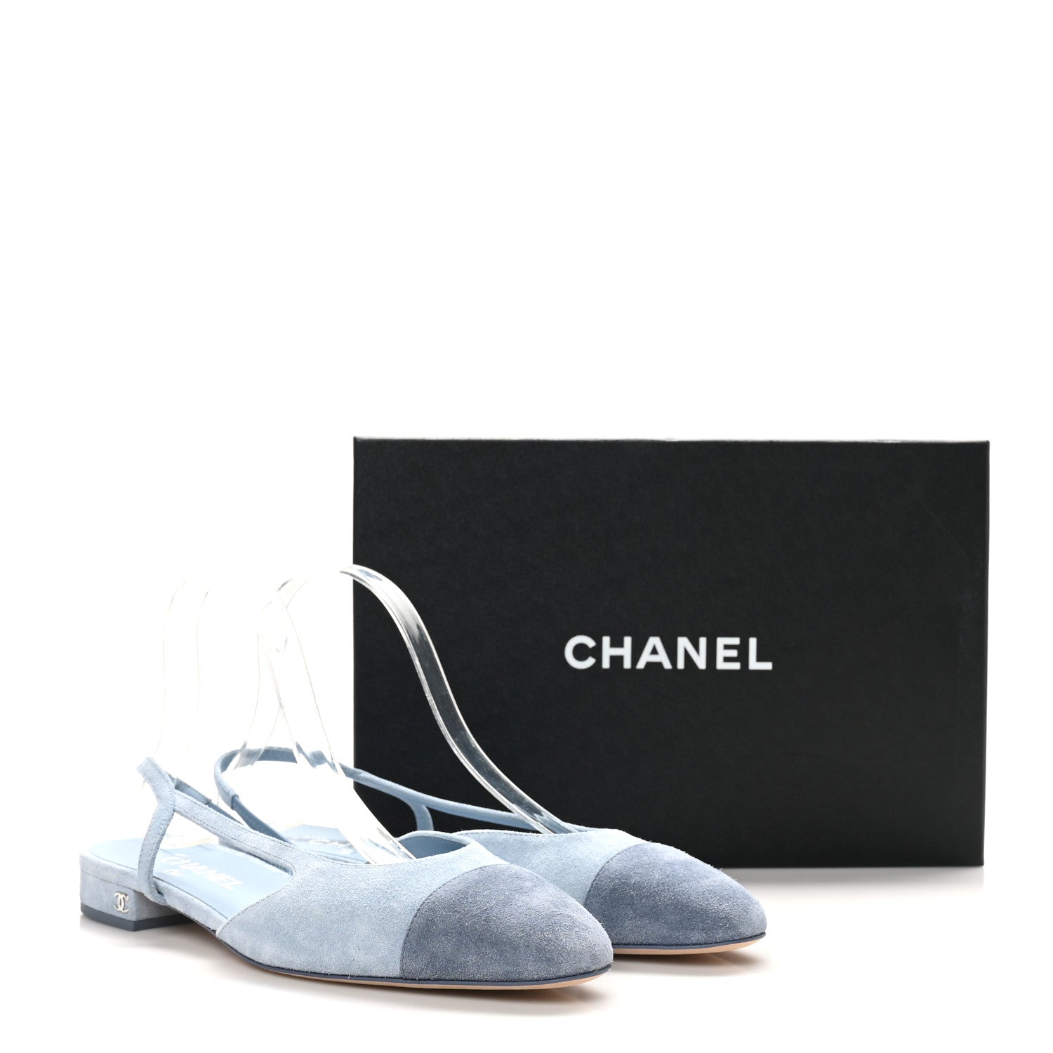 Chanel Suede Cap Toe CC Slingback Pumps 40 Light Blue 10 of 10