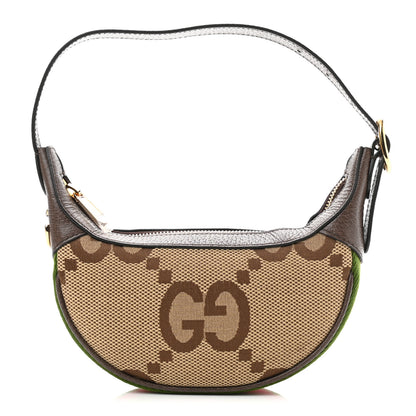 Gucci Monogram Jumbo GG Textured Dollar Calfskin Web Mini Ophidia Half Moon Hobo Camel Ebony New Acero 1 of 9