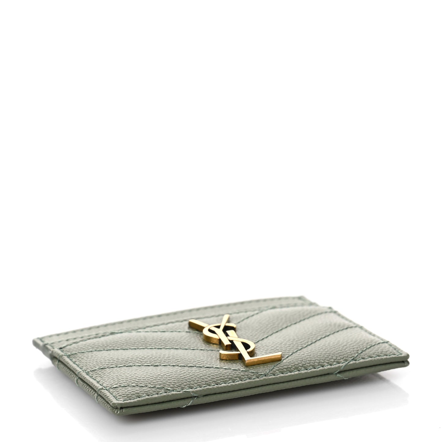 Grain De Poudre Matelasse Chevron Monogram Credit Card Case Light Sage