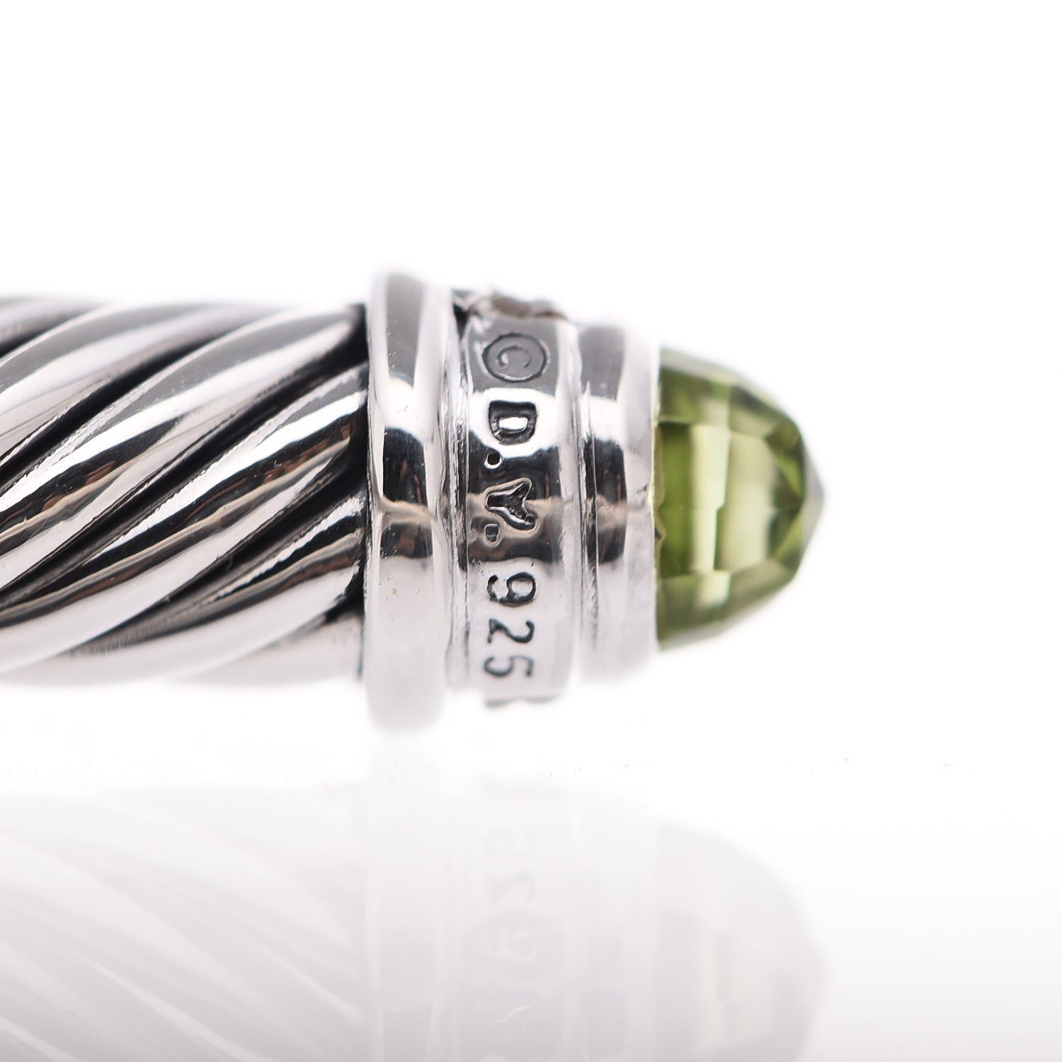 David Yurman Sterling Silver Diamond Peridot 5mm Cable Classics Bracelet 5 of 6