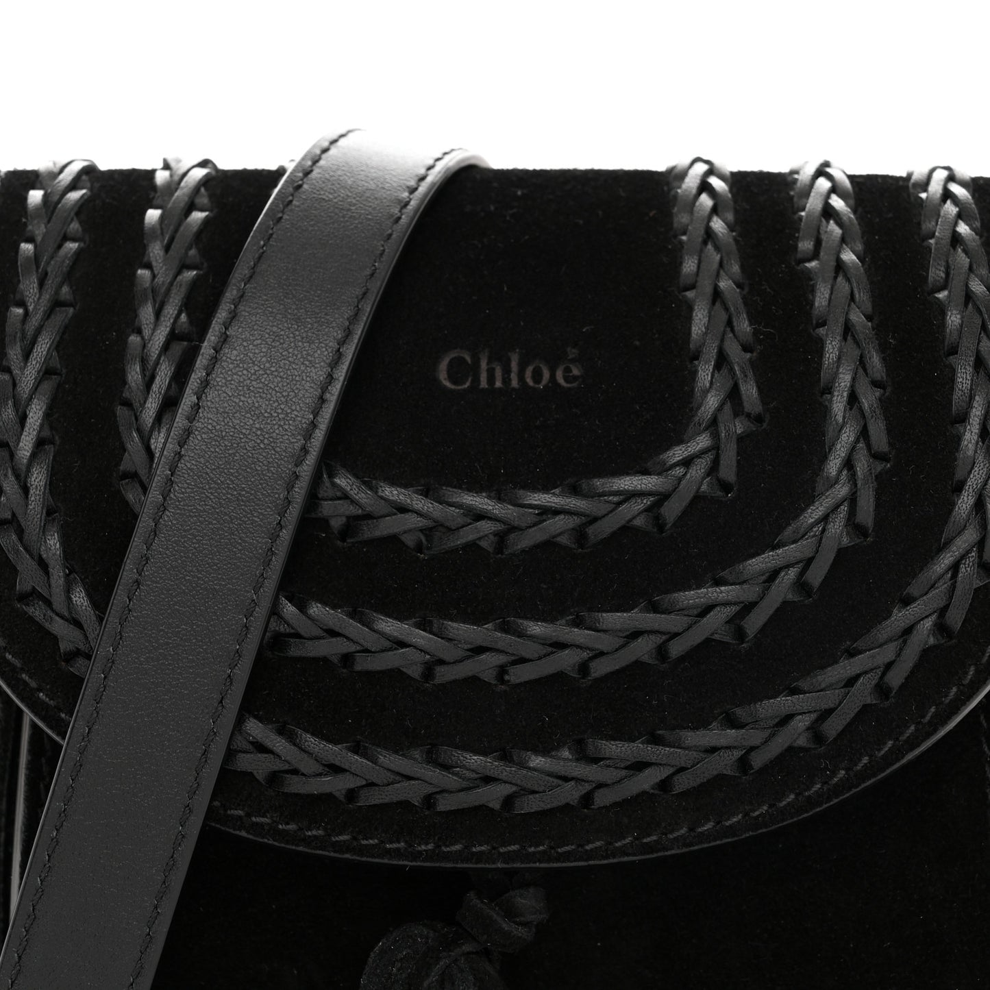 Suede Calfskin Braided Mini Hudson Shoulder Bag Black
