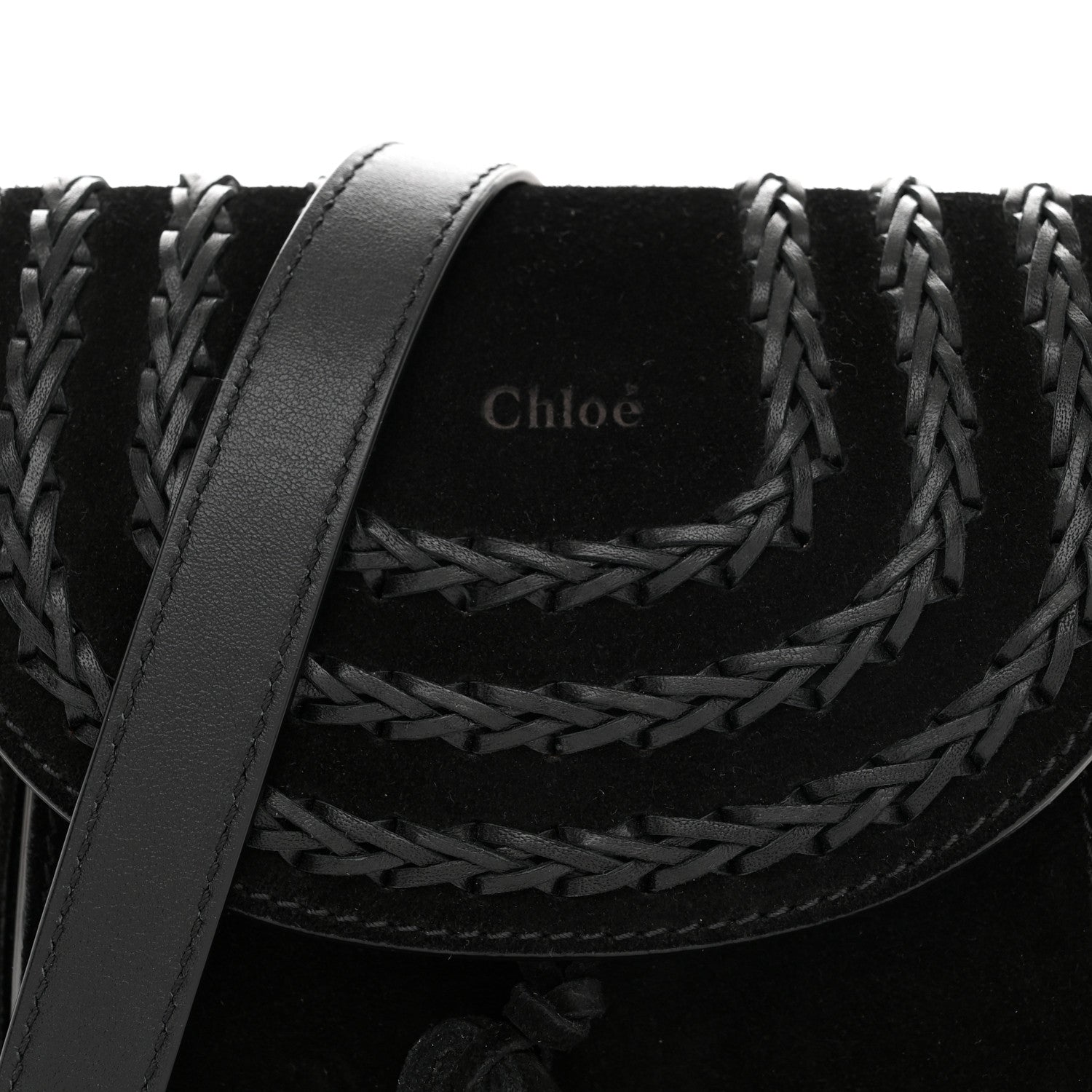 Chloe Suede Calfskin Braided Mini Hudson Shoulder Bag Black 7 of 9