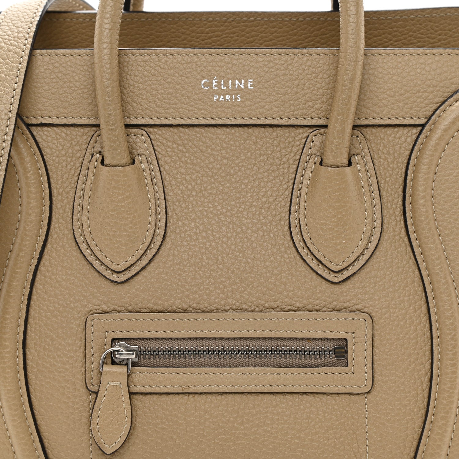 Celine Drummed Calfskin Nano Luggage Dune 8 of 10