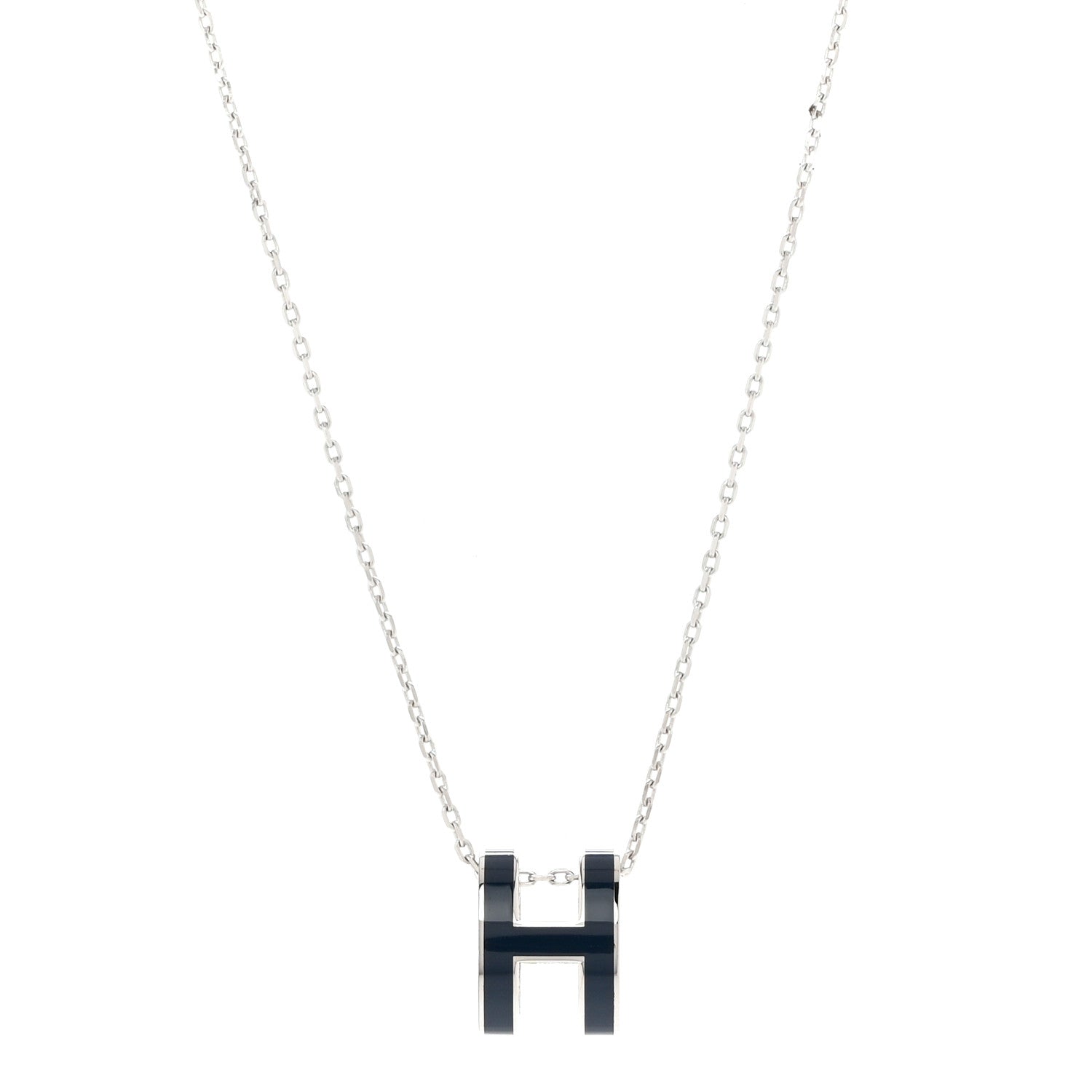 Hermes Lacquered Palladium Pop H Pendant Necklace Bleu Abysse 1 of 8