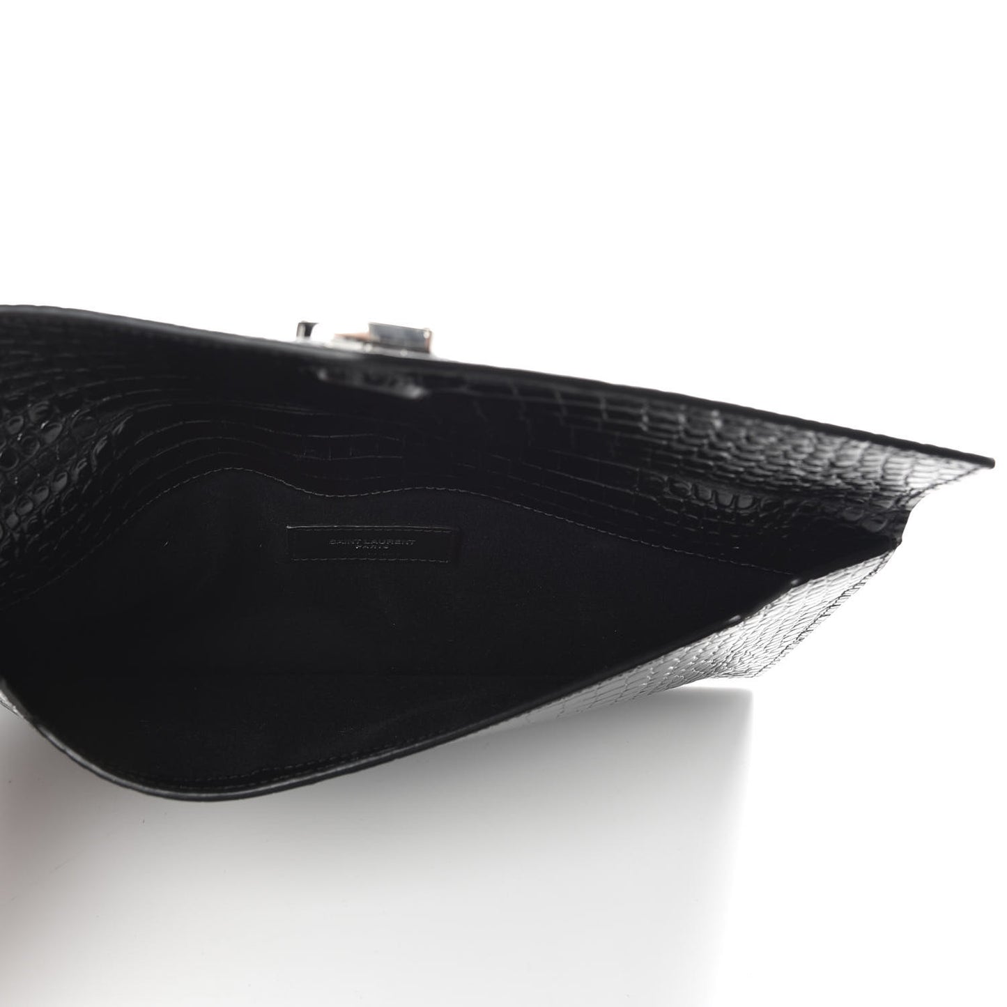 Calfskin Crocodile Embossed Uptown Monogram Clutch Black
