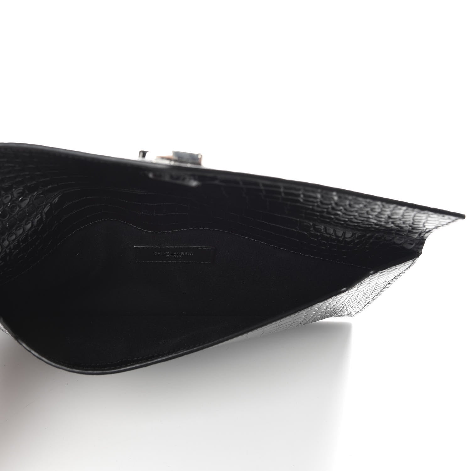 Saint Laurent Calfskin Crocodile Embossed Uptown Monogram Clutch Black 5 of 7