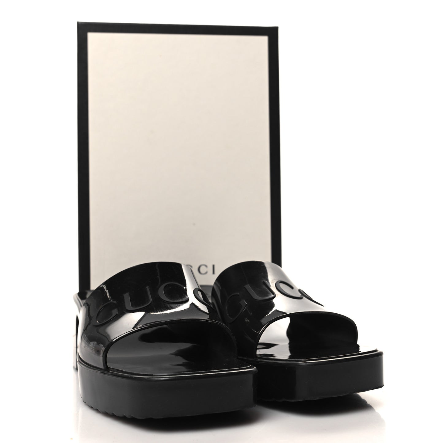 Rubber Gucci Logo Womens Platform 20/60mm Slide Sandals 40 Black