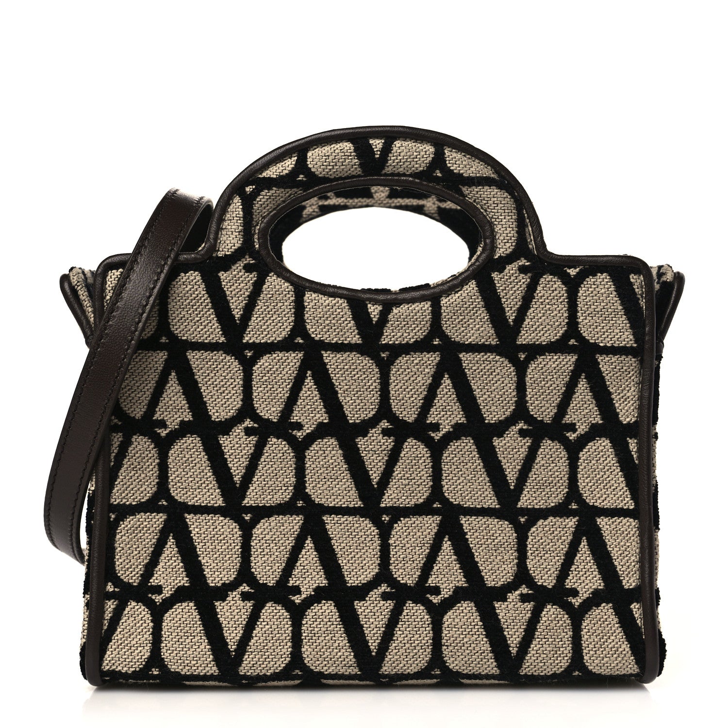 Valentino Garavani Toile Iconographe Goatskin Mini Le Troisieme Shopping Bag Naturale Black Fondant 1 of 8