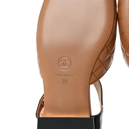 Chanel Patent Lambskin Quilted Cap Toe Ballerina Flats 38 Light Brown Black 6 of 8