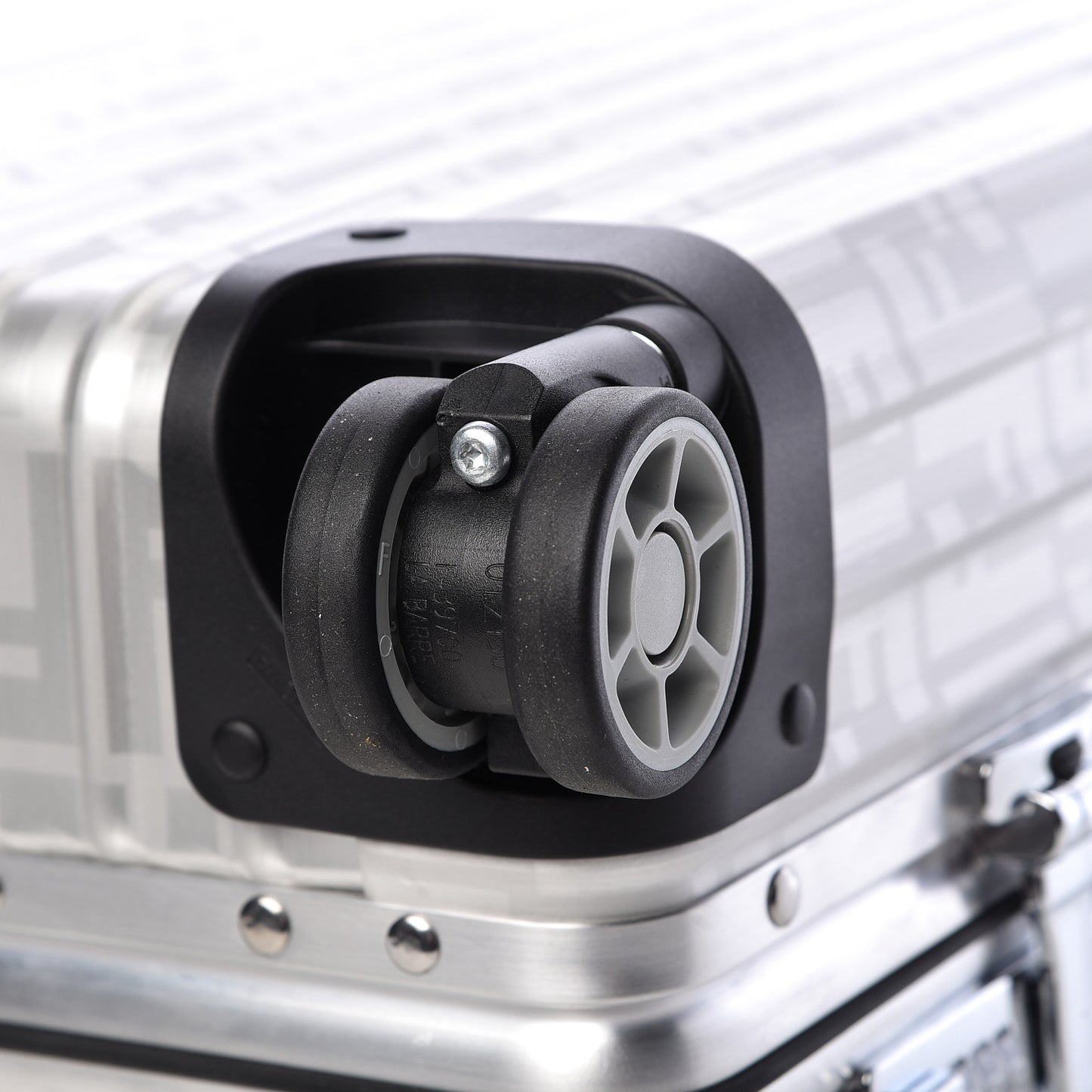 X RIMOWA Aluminum FF Print Roll Away Carry On Luggage Silver
