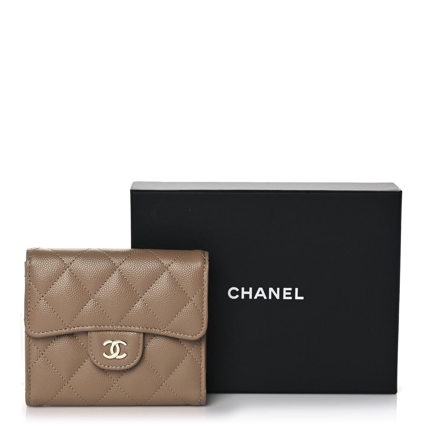 Chanel Caviar Quilted Compact Flap Wallet Dark Beige 10 of 10