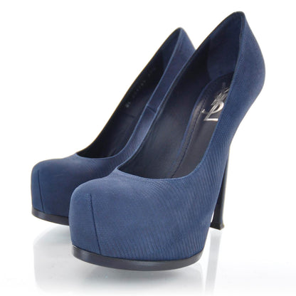 Saint Laurent Nubuck Reptile Trib Too Platform Heels 37.5 Navy 2 of 6