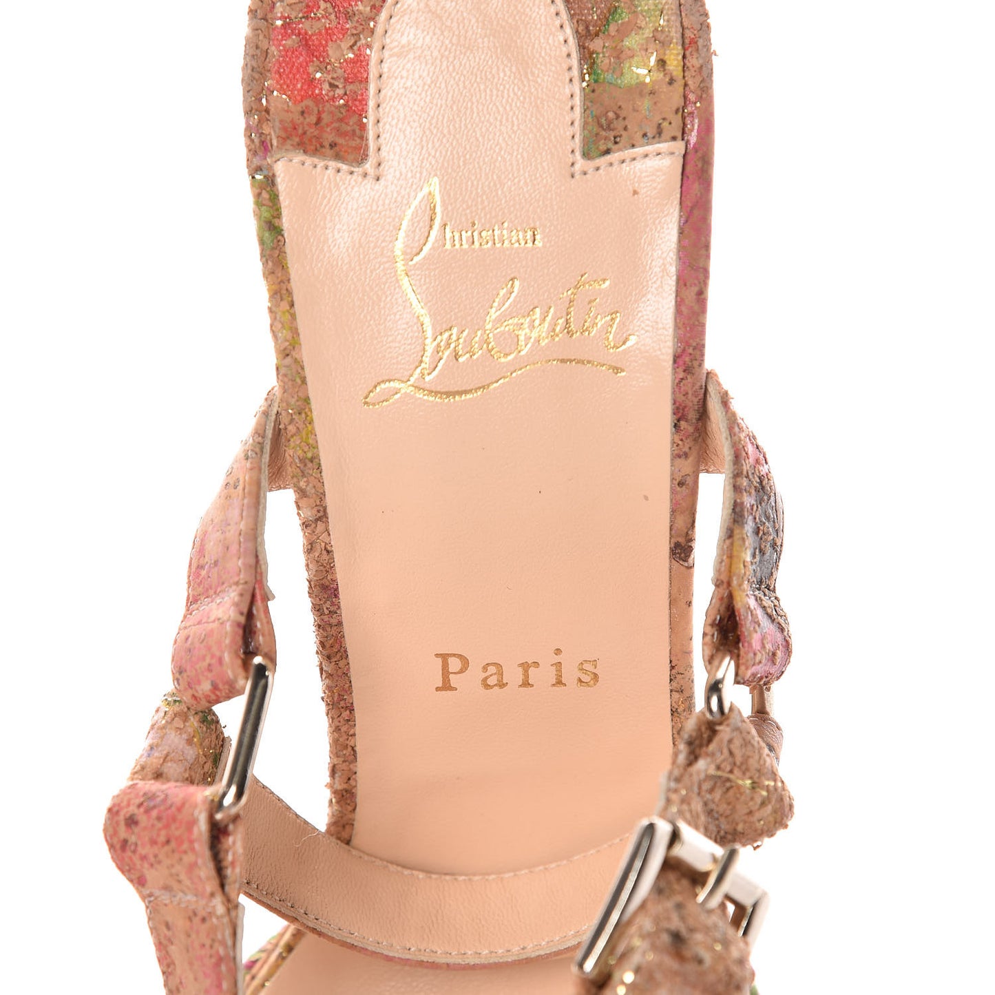 Cork Bloom Print Cataclou 140 Wedge Sandals 39 Multicolor Light Gold