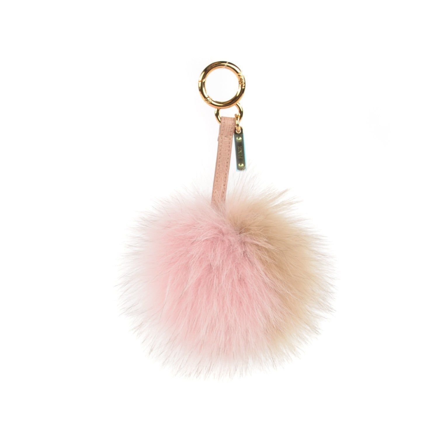Fendi Fox Fur Vitello Elite Bi-Color Pom Pom Bag Charm Rosa Cammello Cipria 1 of 7
