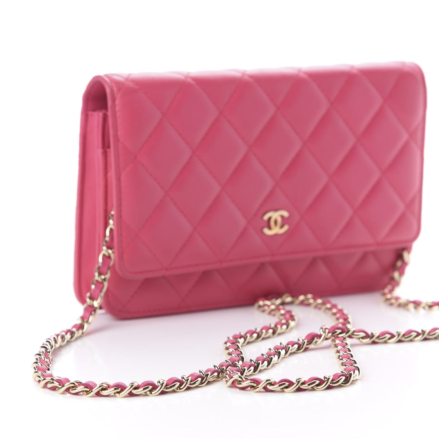 Lambskin Quilted Wallet On Chain WOC Pink