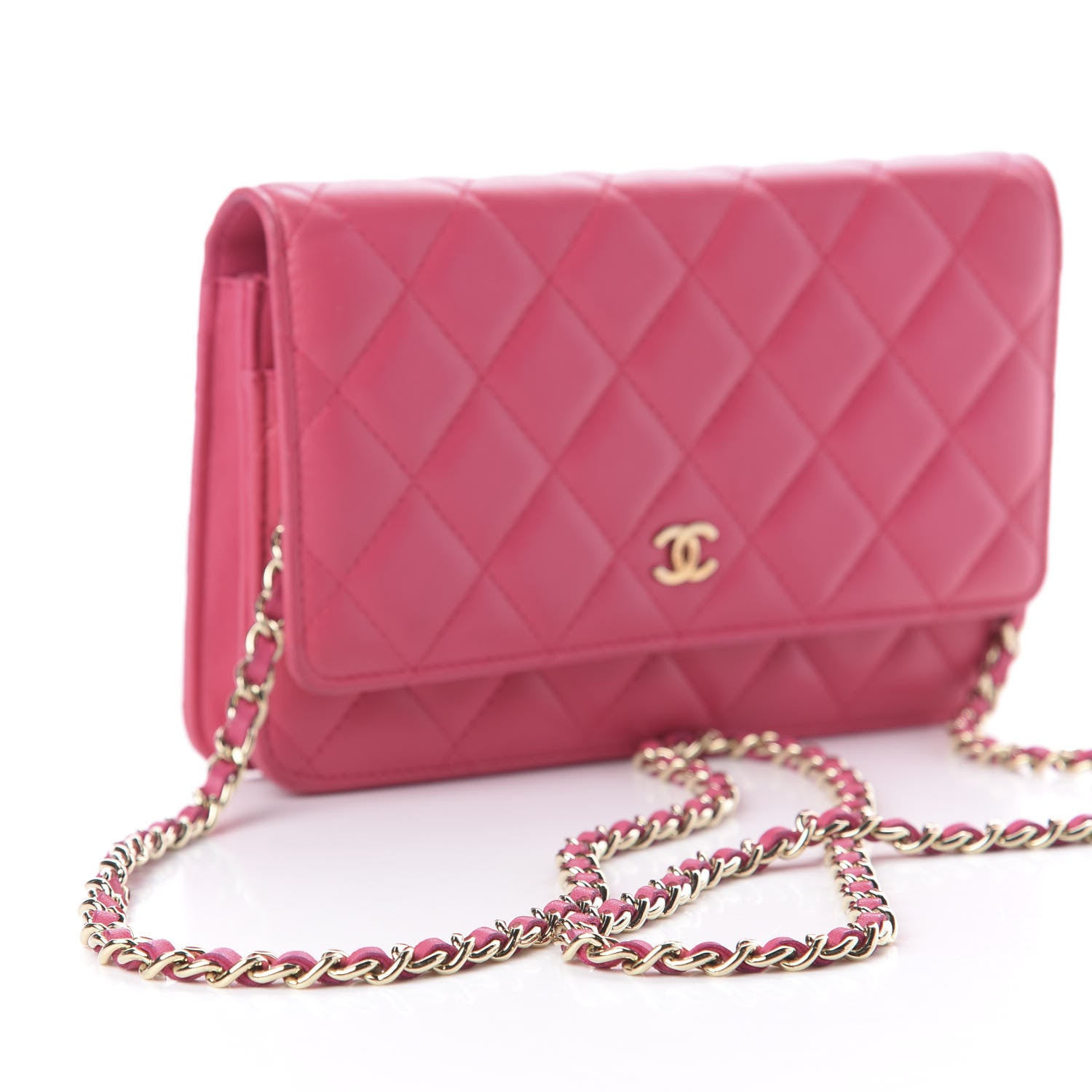 Chanel Lambskin Quilted Wallet On Chain WOC Pink 13 of 13