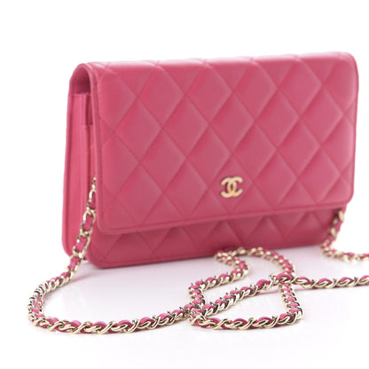 Chanel Lambskin Quilted Wallet On Chain WOC Pink 13 of 13