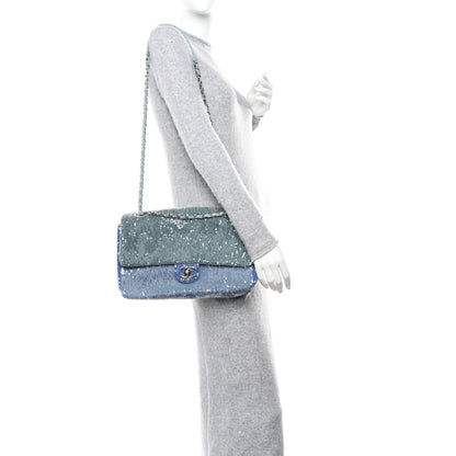 Chanel Sequin Large Waterfall Flap Light Blue 2 of 10