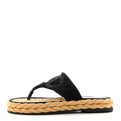 Chanel Terry Cloth Raffia CC Logo Thong Sandals 36 Black 1 of 8