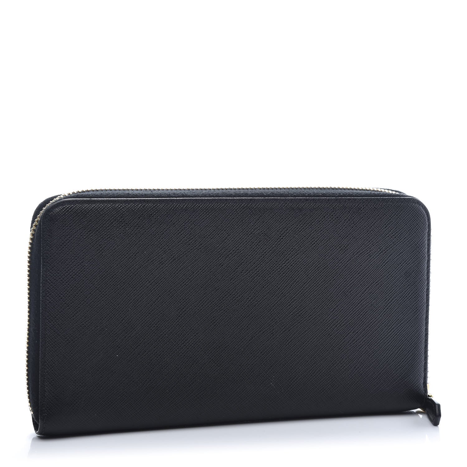 Prada Saffiano Metal Large Zip Around Travel Wallet Black 3 of 10