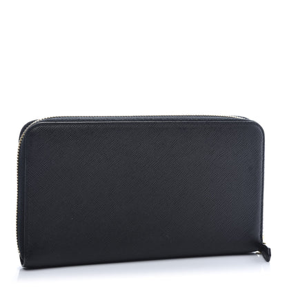 Prada Saffiano Metal Large Zip Around Travel Wallet Black 3 of 10
