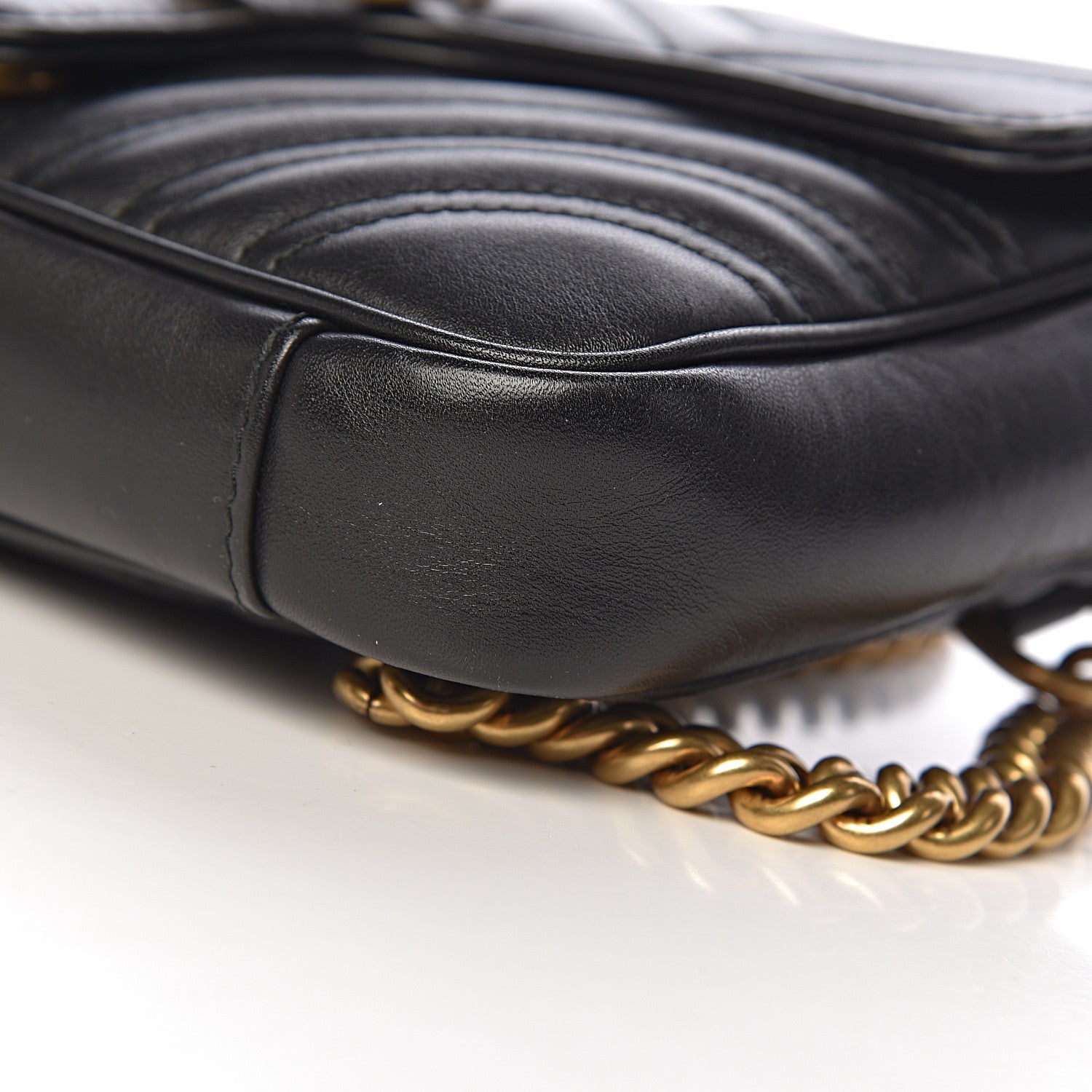 Gucci Calfskin Matelasse Pearly GG Marmont Chain Belt Bag Black 11 of 13