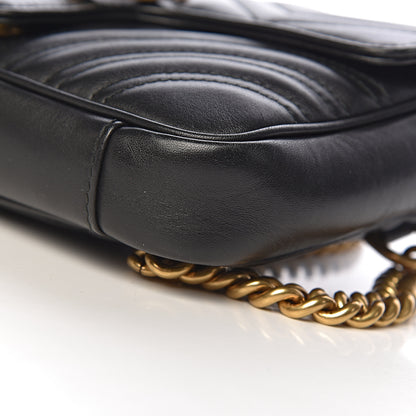 Gucci Calfskin Matelasse Pearly GG Marmont Chain Belt Bag Black 11 of 13