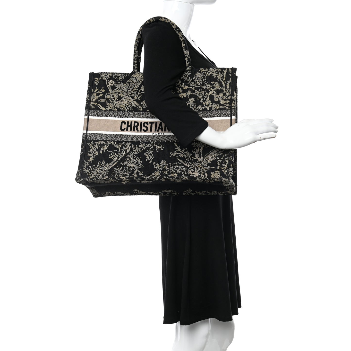 Canvas Embroidered Large Ornamental Cornely Book Tote Black Beige