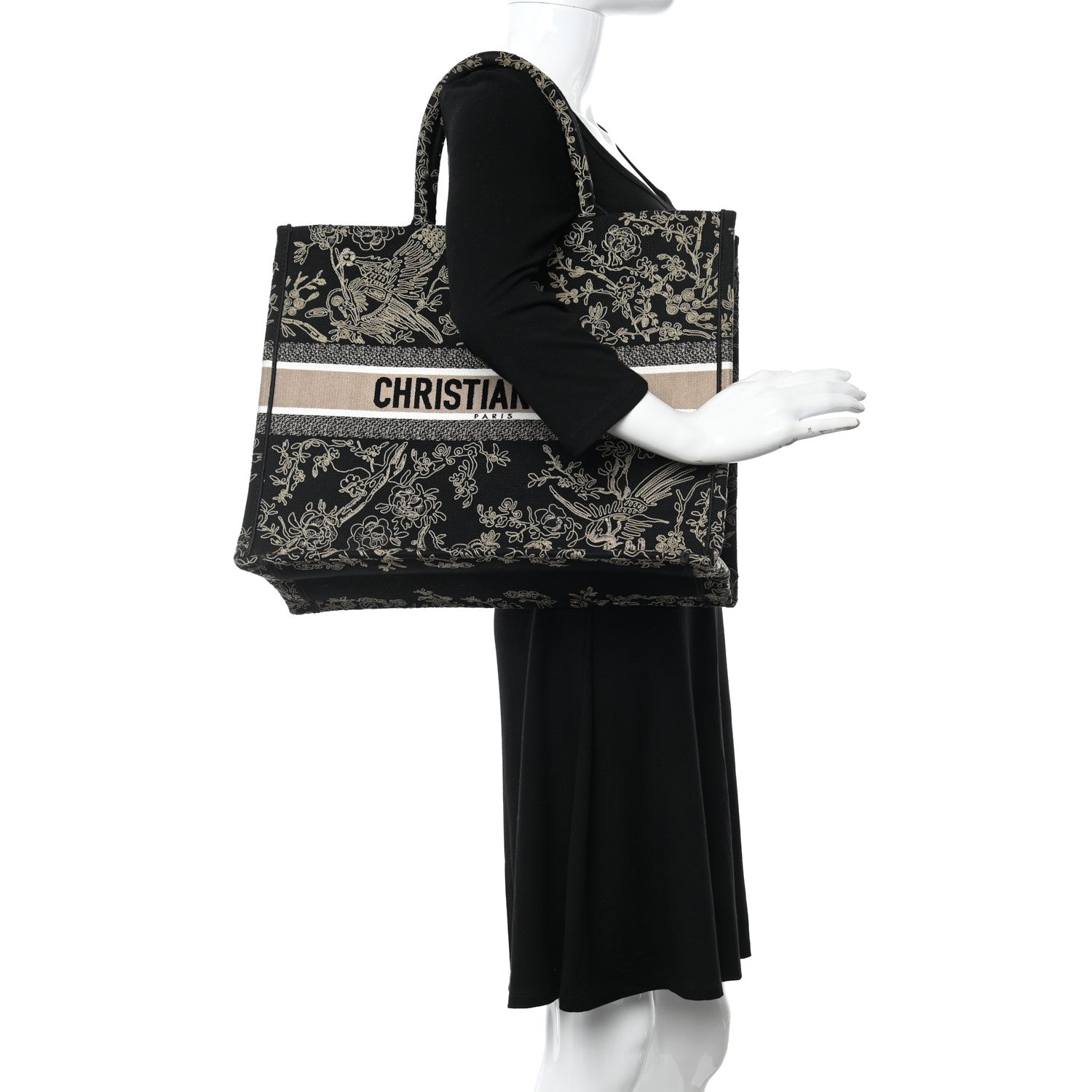 Christian Dior Canvas Embroidered Large Ornamental Cornely Book Tote Black Beige 2 of 11