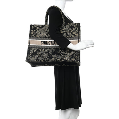 Christian Dior Canvas Embroidered Large Ornamental Cornely Book Tote Black Beige 2 of 11