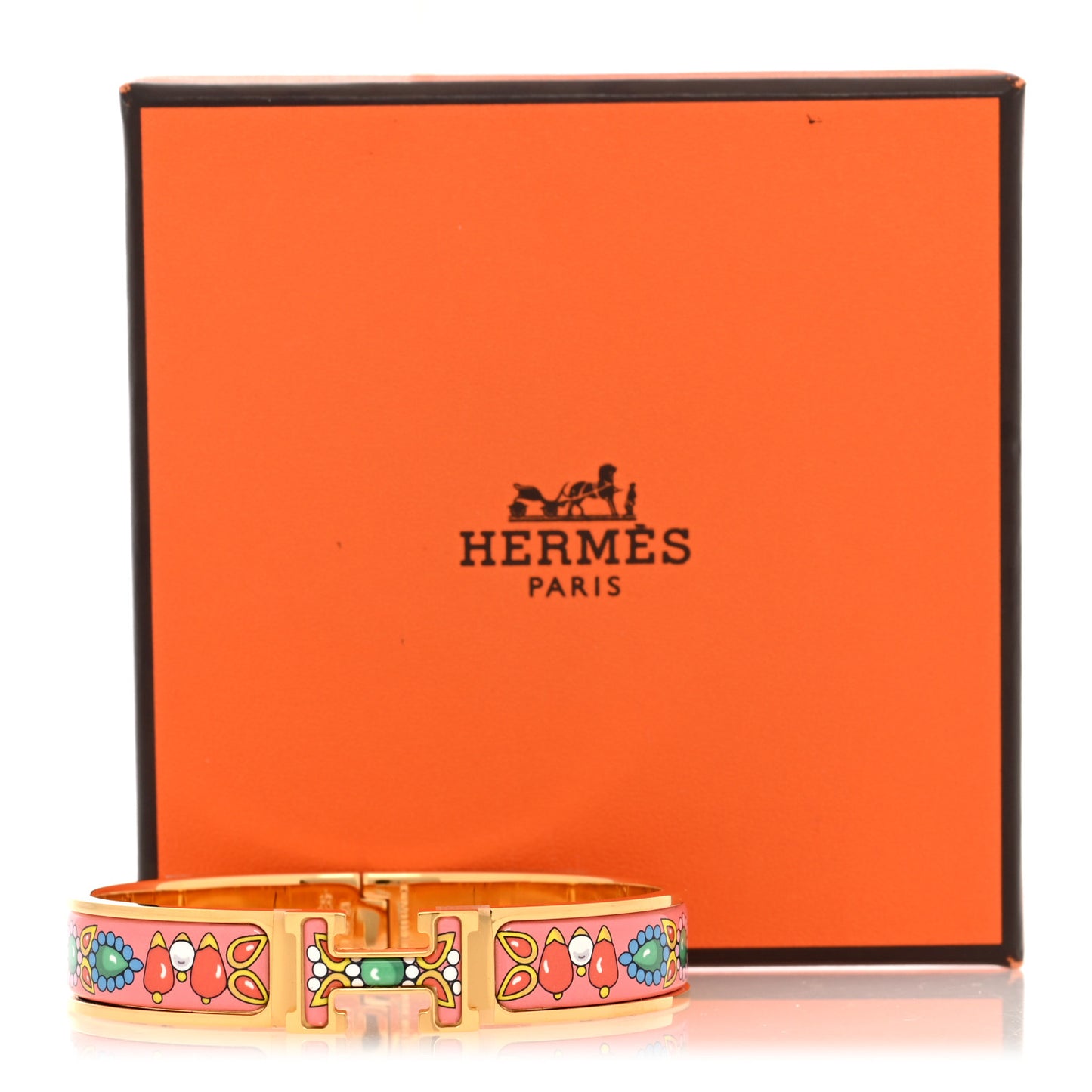 Enamel Printed Parures de Maharajas Narrow Clic Clac H Bracelet GM Tropique