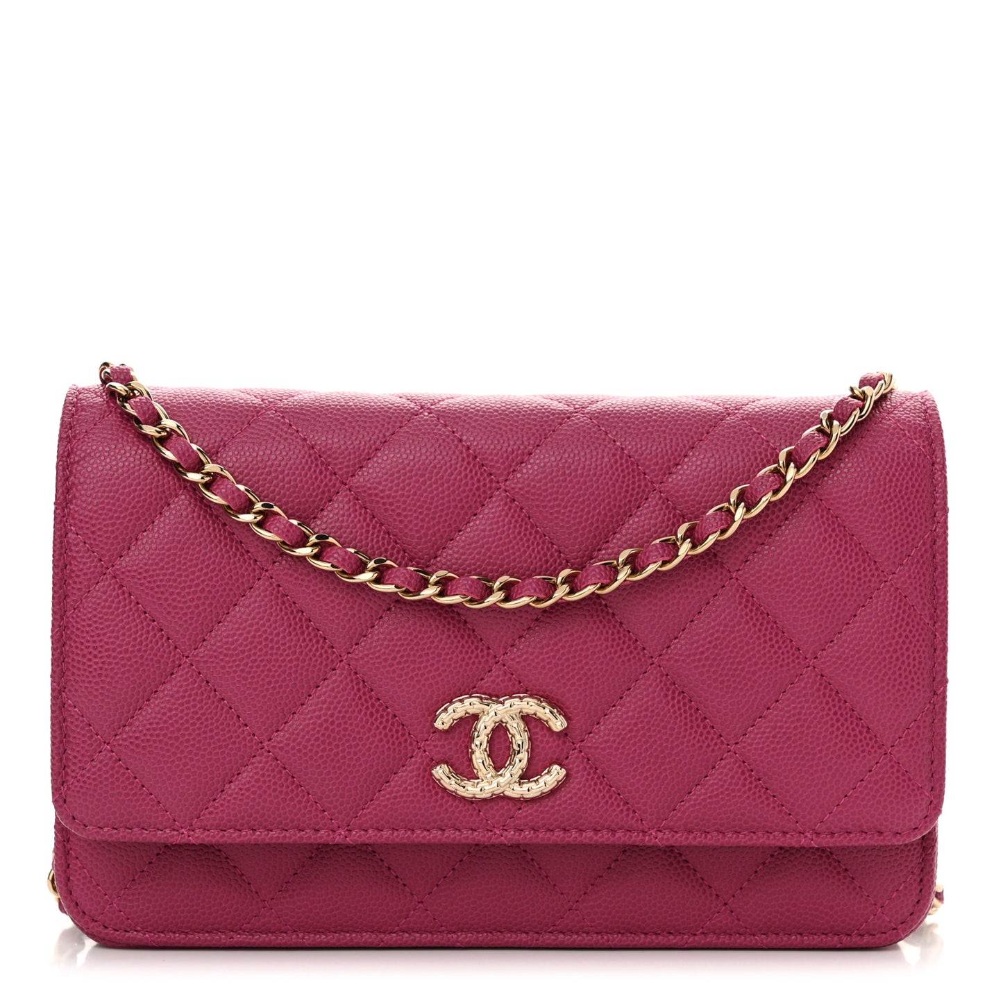 Caviar Quilted Chain CC Quilted Wallet On Chain WOC Fuchsia
