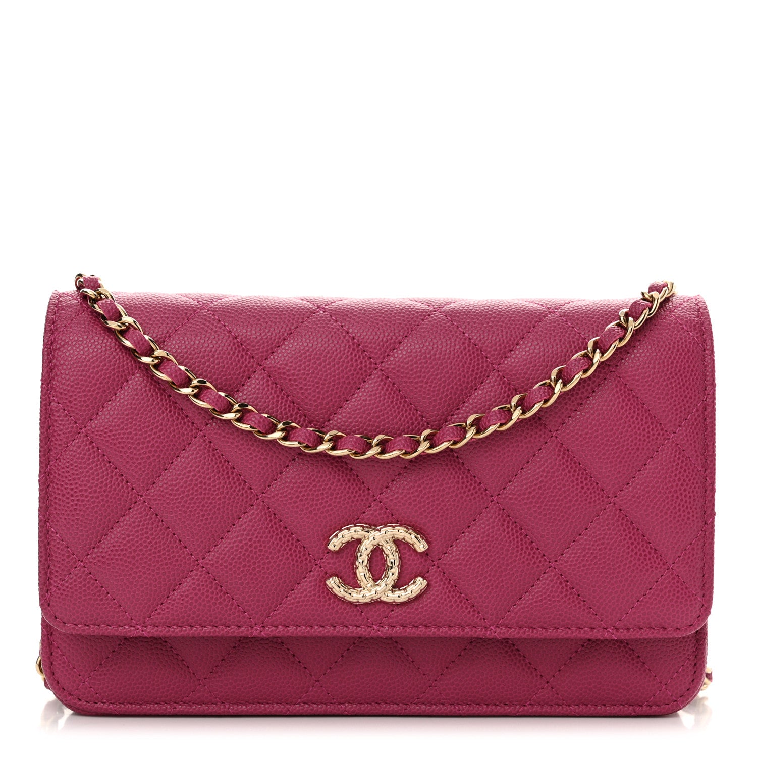 Chanel Caviar Quilted Chain CC Quilted Wallet On Chain WOC Fuchsia 1 of 11