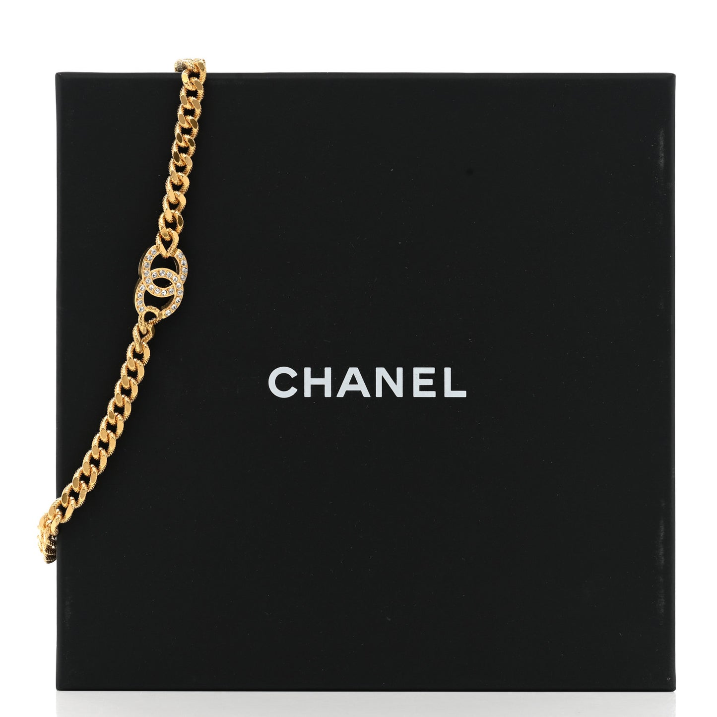 Crystal Chain Link CC Choker Necklace Gold