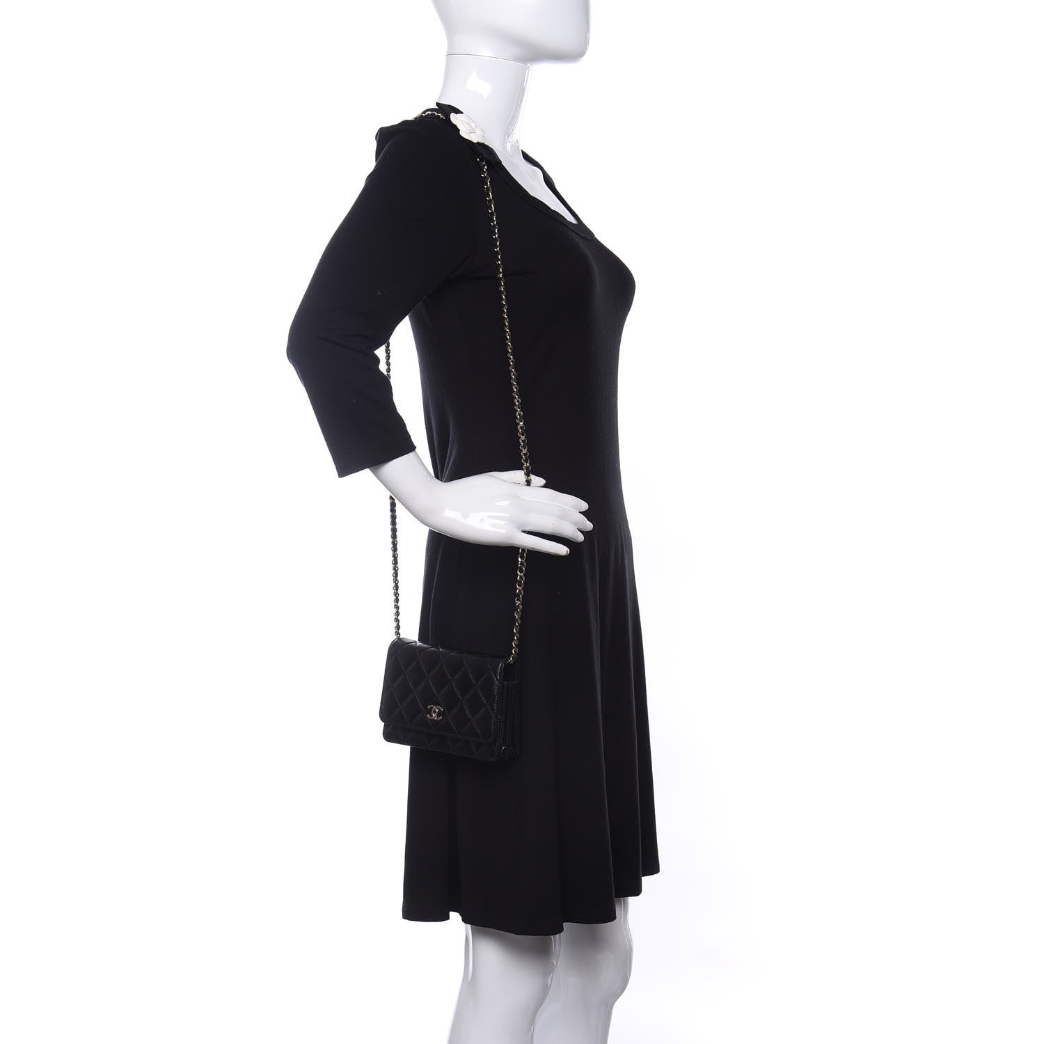 Chanel Lambskin Quilted Mini Camellia Bow Wallet On Chain WOC Black 2 of 10