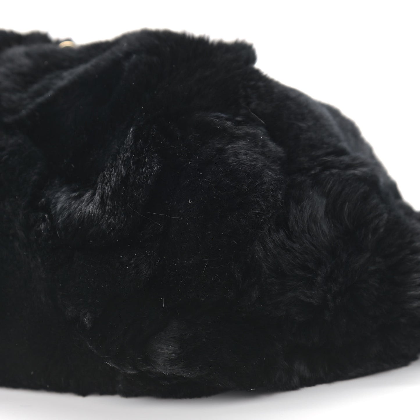 Rabbit Fur Reversible Drawstring Bag Black