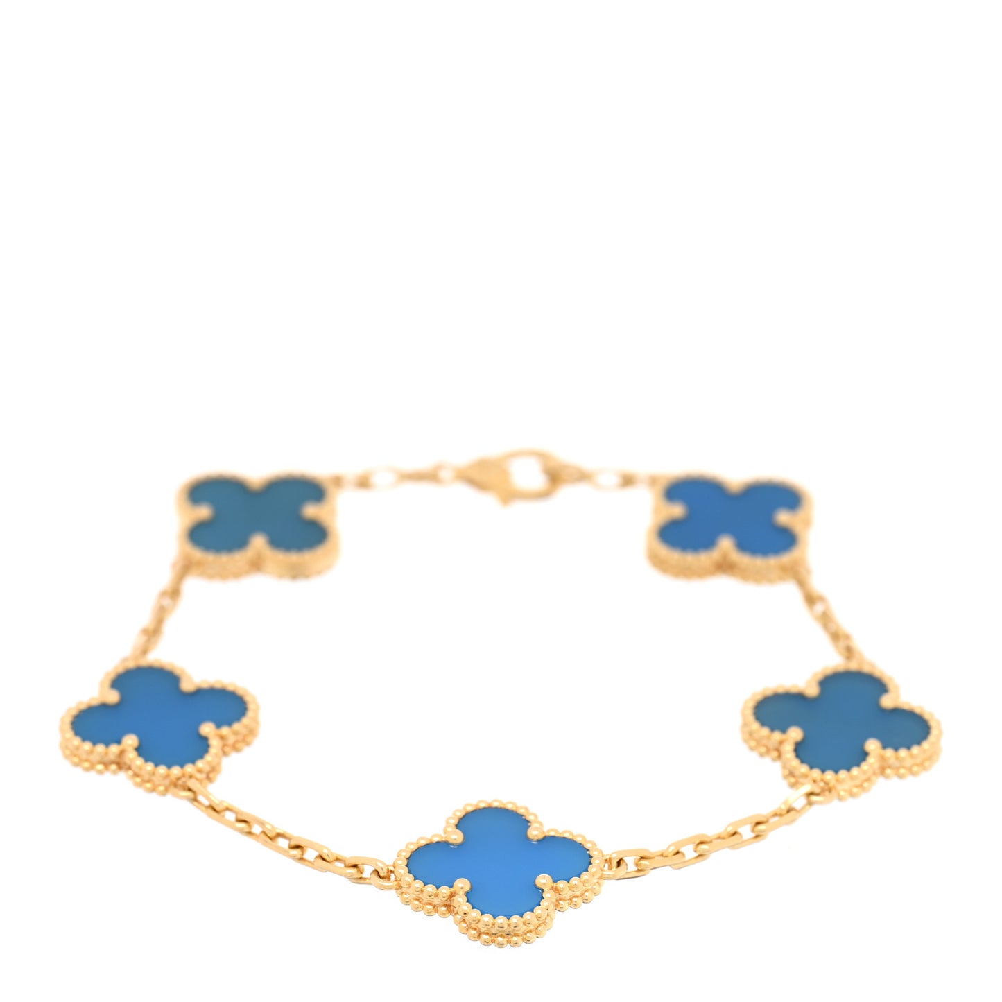 18K Yellow Gold Blue Agate 5 Motifs Vintage Alhambra Bracelet