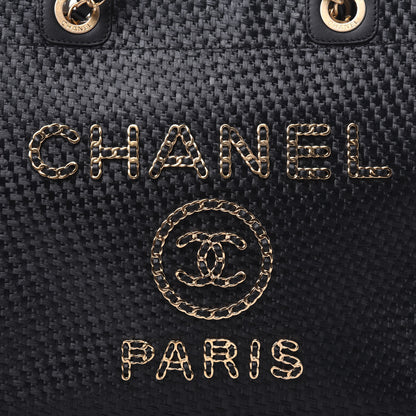 Chanel Straw Raffia Calfskin Chain Small Deauville Tote Black 12 of 13