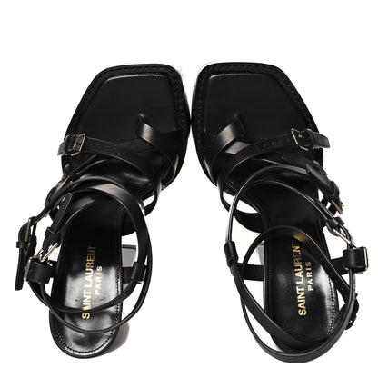 Saint Laurent Calfskin Platz Platform Sandals 38 Black 2 of 10