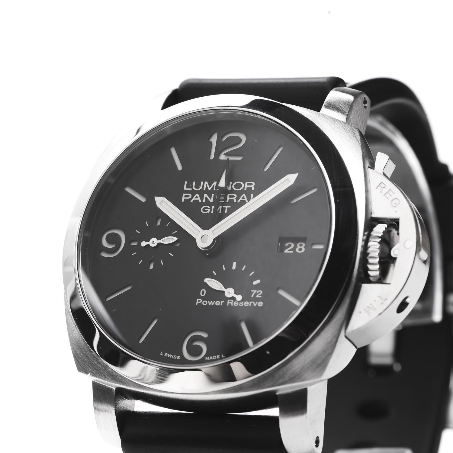 Panerai Stainless Steel Rubber 44mm Luminor 1950 3 Day Power Reserve GMT Automatic Watch Black PAM00321 7 of 8