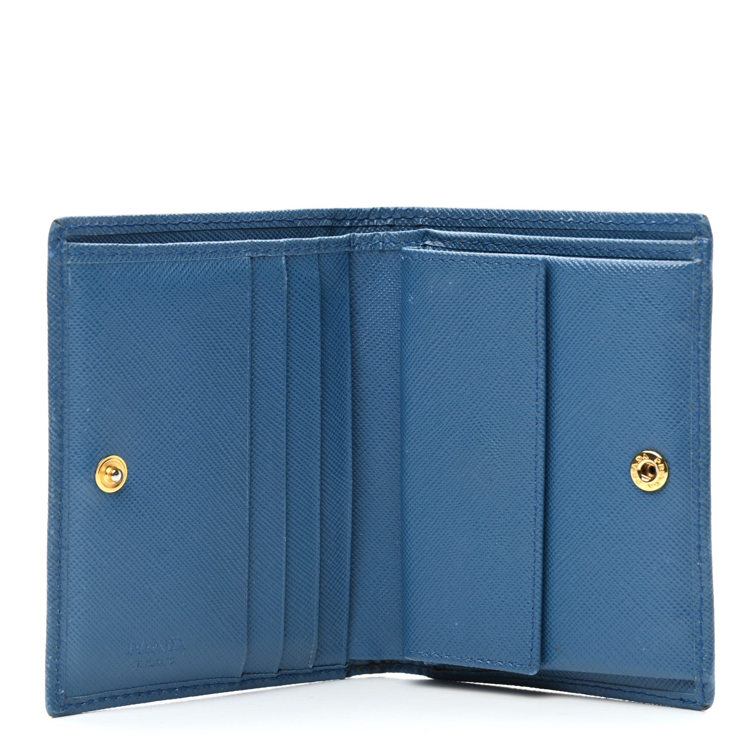 Prada Saffiano Metal Compact Snap Bi-Fold Wallet Cobalto 5 of 15