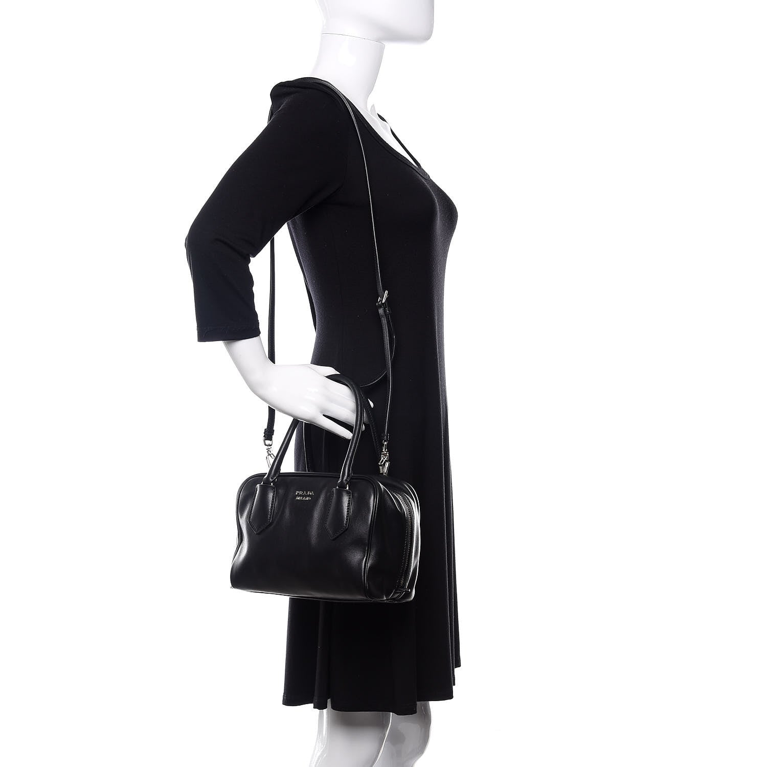 Prada Soft Calf Medium Inside Tote Black Mughetto 2 of 9