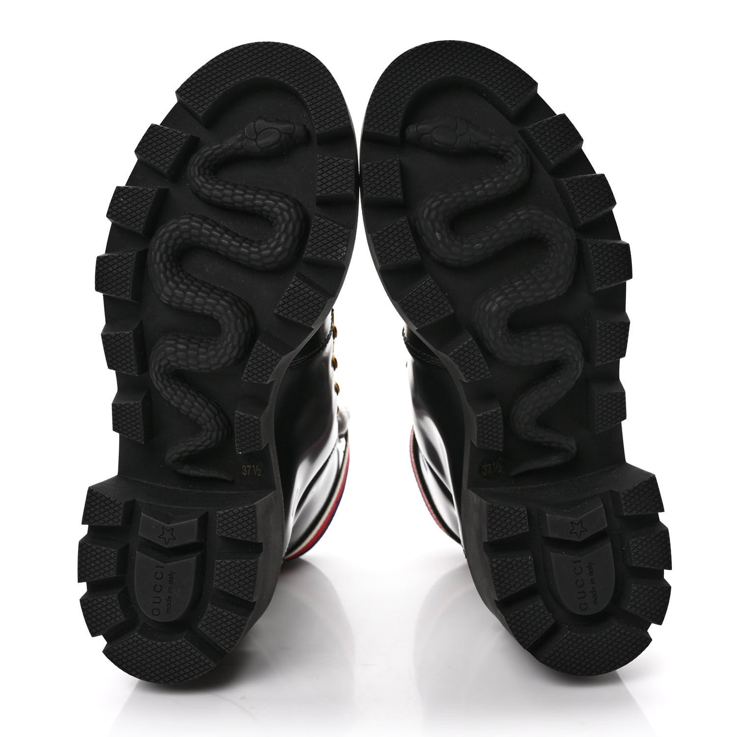 Calfskin Sylvie Web Lace Up Combat Boots 37.5 Black