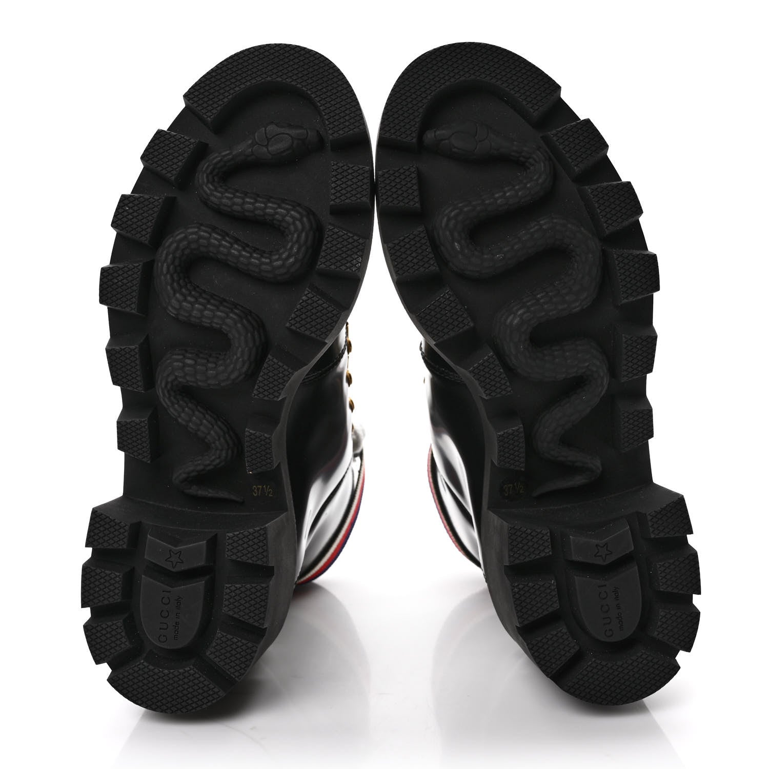 Gucci Calfskin Sylvie Web Lace Up Combat Boots 37.5 Black 5 of 8