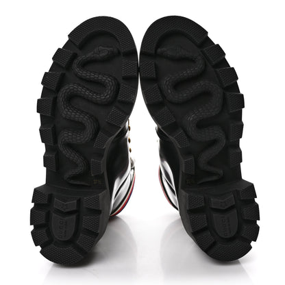 Gucci Calfskin Sylvie Web Lace Up Combat Boots 37.5 Black 5 of 8