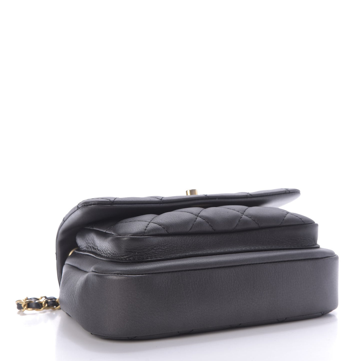 Calfskin Quilted Top Handle Flap Black