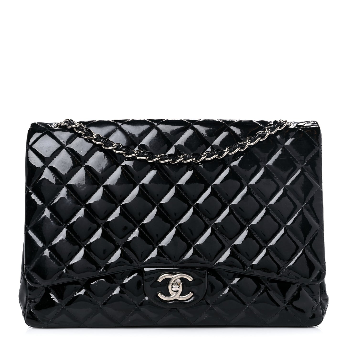 Patent Quilted Maxi Double Flap Black