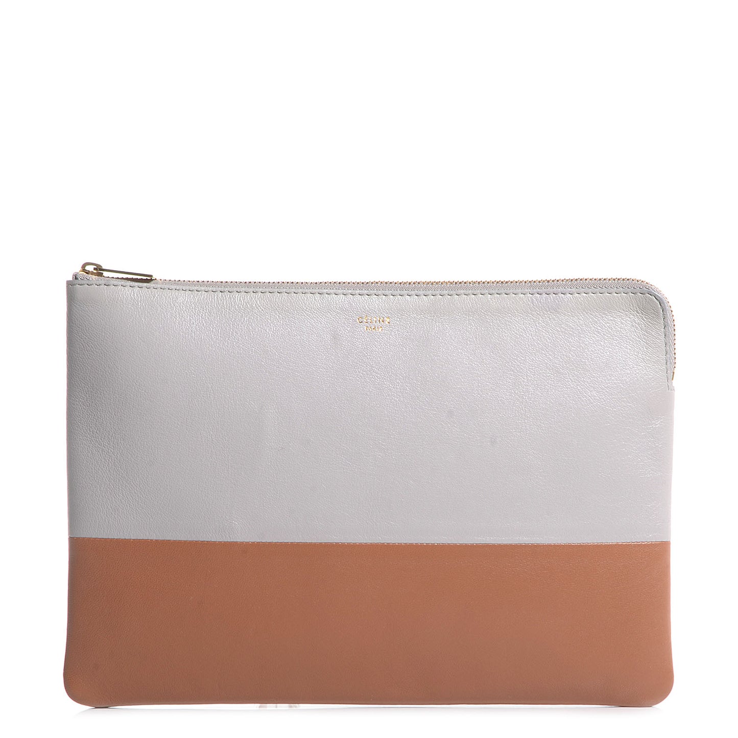 Lambskin Bi-Color Solo Clutch Pouch Grey Tan